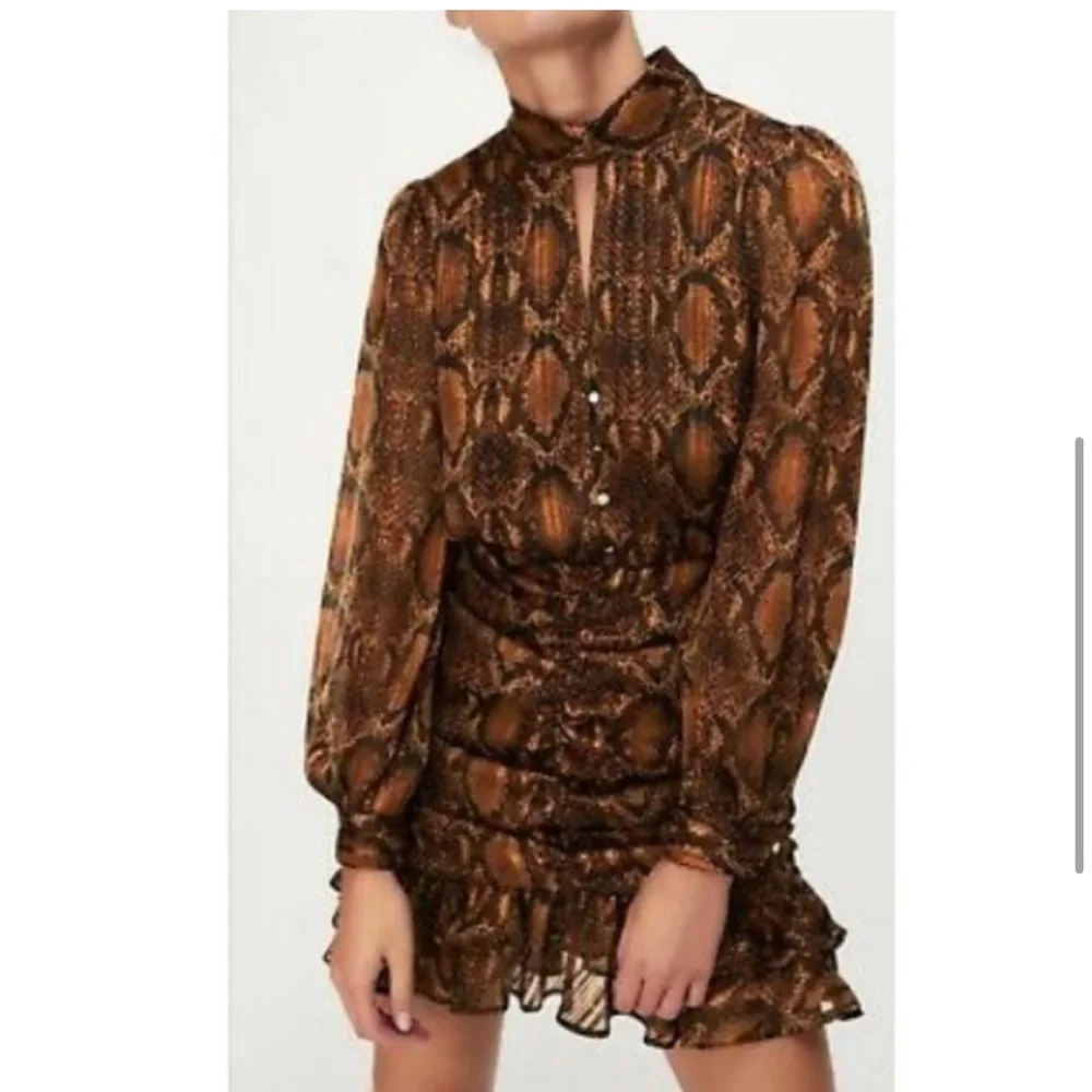 NWT- ZARA Animal Print Ruched Ruffle Front Long Sleeve Mini Dress